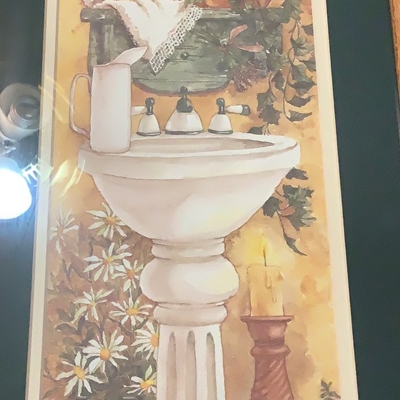 Adorable Shabby Chic Framed Water Coloring of a bathroom sink and plants. - Picture 5 of 10